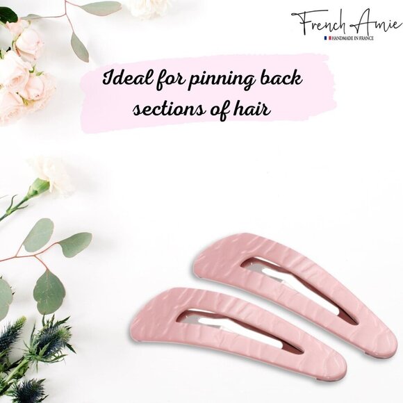 Set of 2 Large Celluloid Snap Hair Clips for Women Girls Pearl Pink